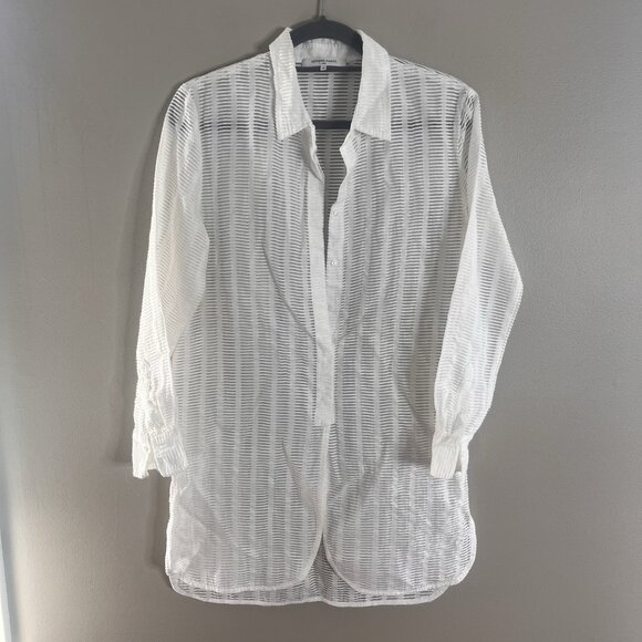 Gerard Darel Size 36 White Button Shirt Tunic Women’s Sheer Mesh - Picture 1 of 8